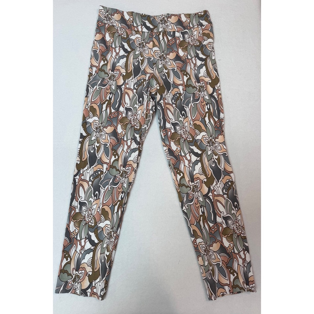 Krazy Larry Women Floral Paisley Pull On Ankle Pants Brown Tan Olive Size 12